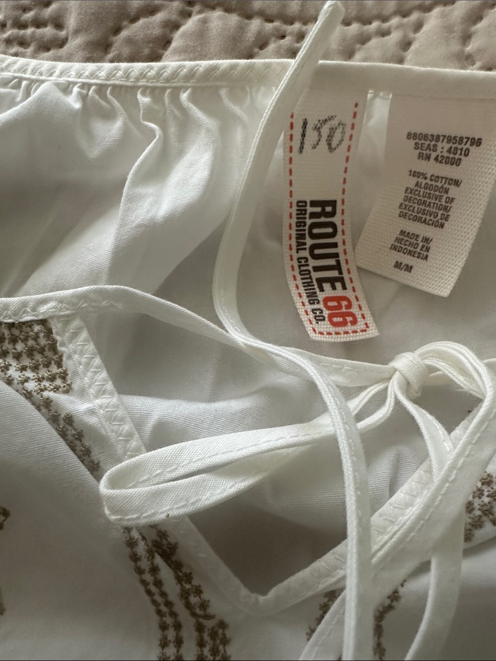 White  Route 66 White Cotton Boho Peasant Dress Size Medium - Picture 7 of 7